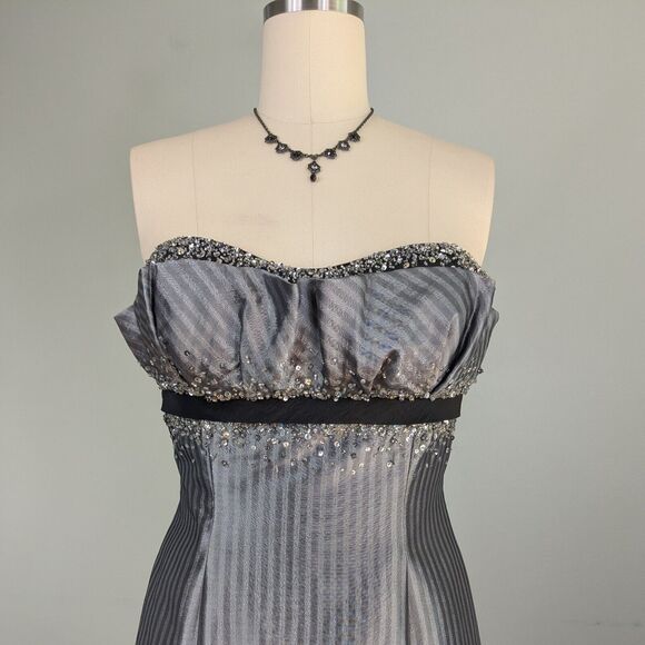 Vintage Prom Dress Maxi Gown 10 Silver Gray Y2K Corset Goth Strapless Glam Flirt - Picture 7 of 15